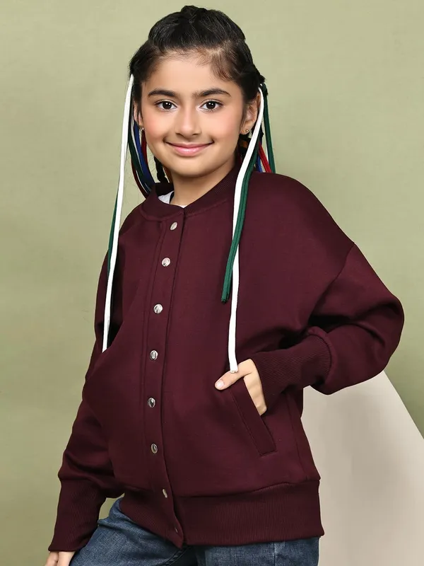 Wine_Fleece_Solid_Jacket_For_Kids