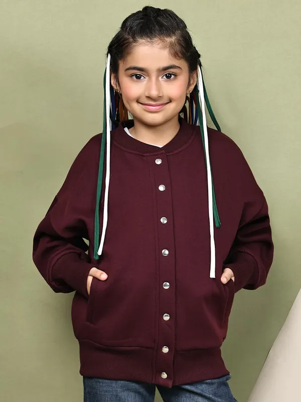 Wine_Fleece_Solid_Jacket_For_Kids