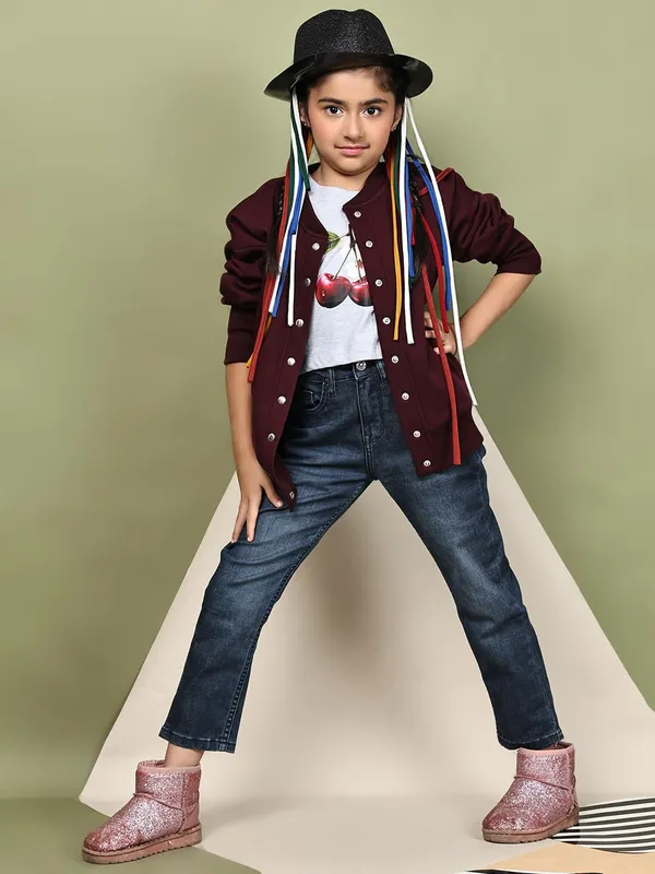 Wine_Fleece_Solid_Jacket_For_Kids