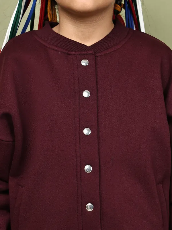 Wine_Fleece_Solid_Jacket_For_Kids