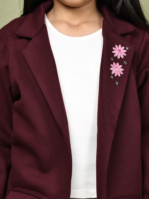 Wine_Fleece_Solid_Jacket_For_Kids