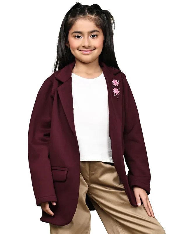Wine_Fleece_Solid_Jacket_For_Kids