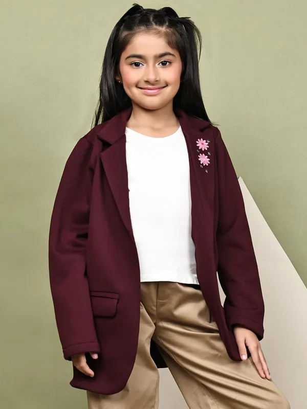Wine_Fleece_Solid_Jacket_For_Kids