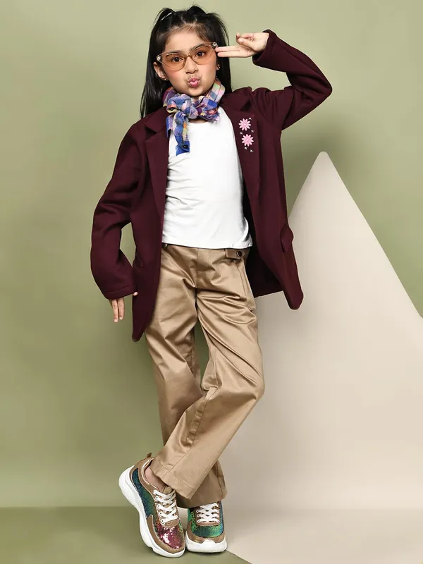 Wine_Fleece_Solid_Jacket_For_Kids