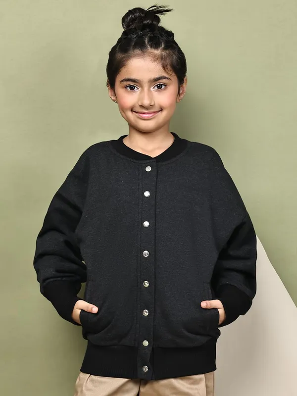 Dark_Melange_Fleece_Solid_Jacket_For_Kids