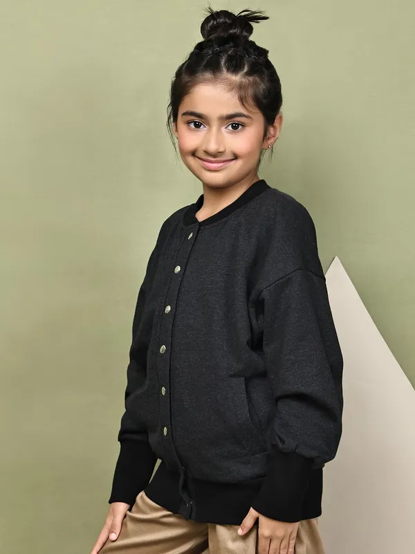 Dark_Melange_Fleece_Solid_Jacket_For_Kids