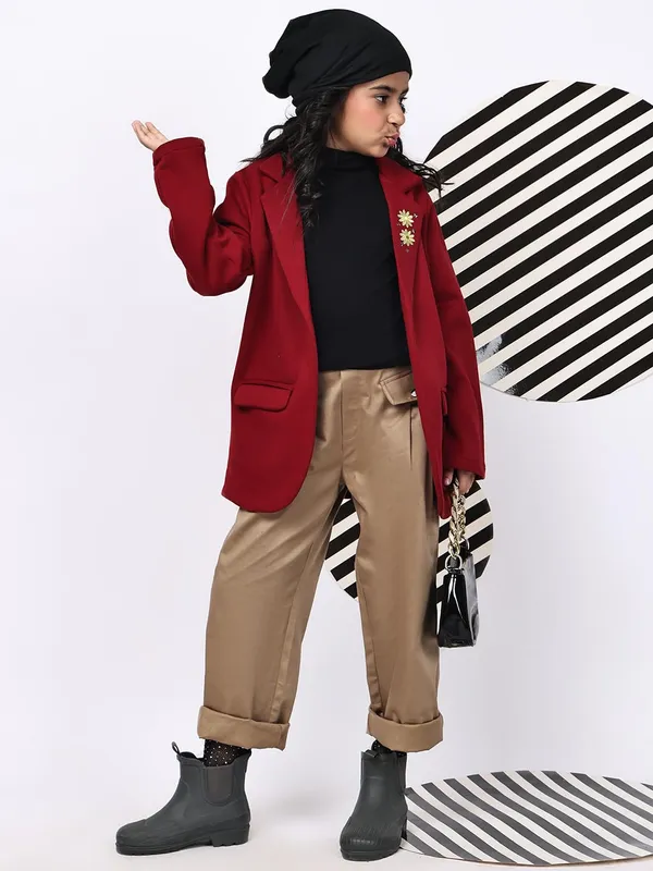 Red_Fleece_Solid_Jacket_For_Kids