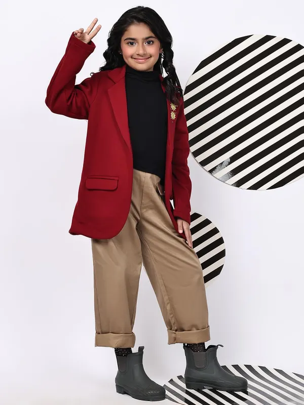 Red_Fleece_Solid_Jacket_For_Kids