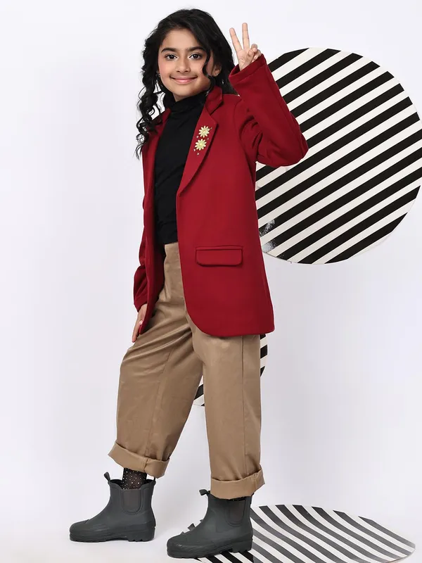 Red_Fleece_Solid_Jacket_For_Kids