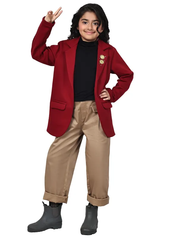 Red_Fleece_Solid_Jacket_For_Kids