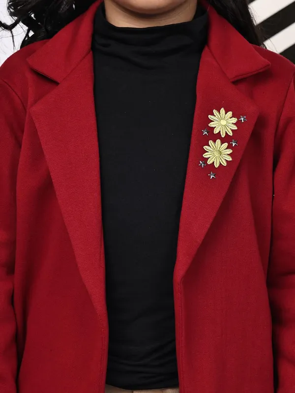 Red_Fleece_Solid_Jacket_For_Kids