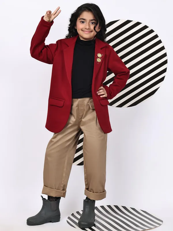 Red_Fleece_Solid_Jacket_For_Kids