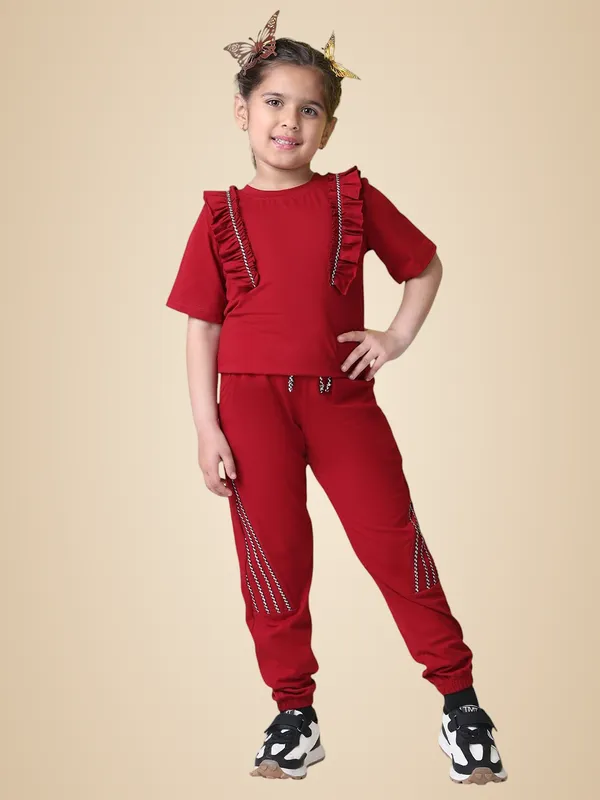 Red_Cotton_Blend_Solid_Clothing_Set_For_Kids