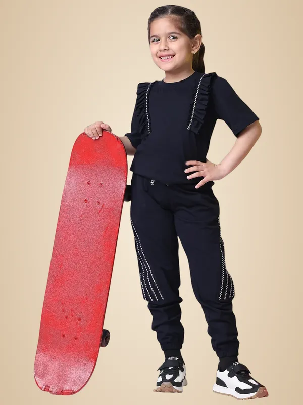 Navy_Blue_Cotton_Blend_Solid_Clothing_Set_For_Kids