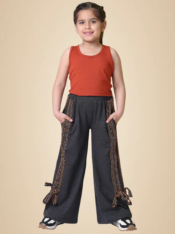 Orange_Cotton_Blend_Solid_Clothing_Set_For_Kids