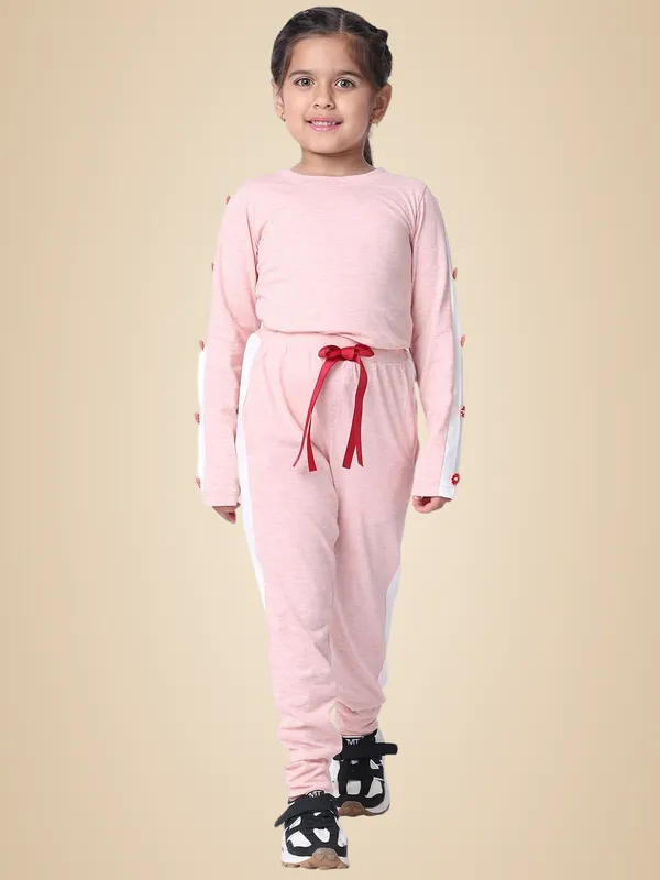 Salmon_Melange_Cotton_Blend_Solid_Clothing_Set_For_Kids