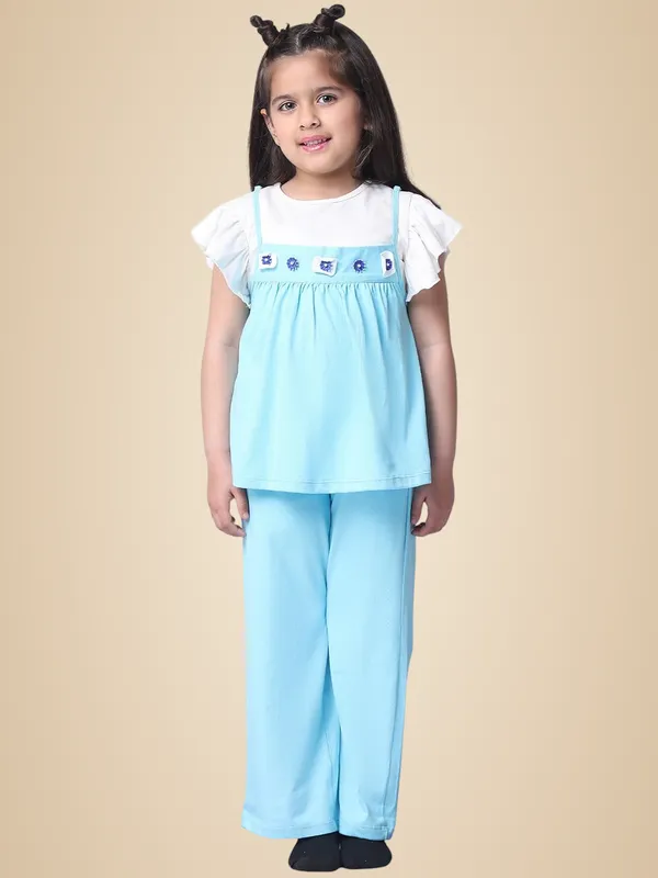 Skyblue_Cotton_Blend_Solid_Clothing_Set_For_Kids