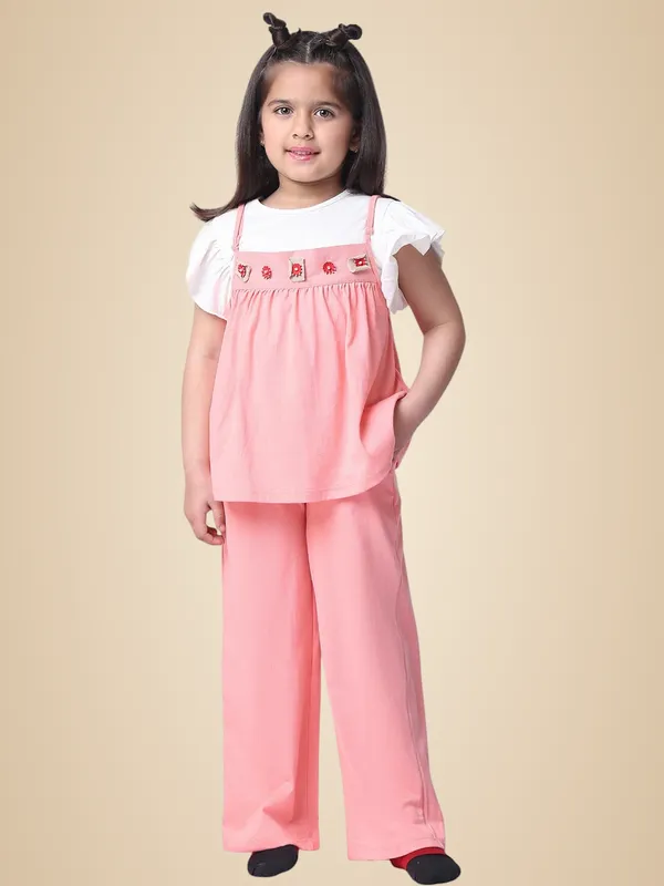 Salmon_Cotton_Blend_Solid_Clothing_Set_For_Kids