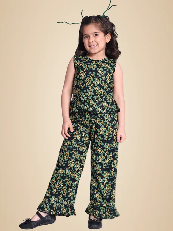 Green_Rayon_Floral_Clothing_Set_For_Kids