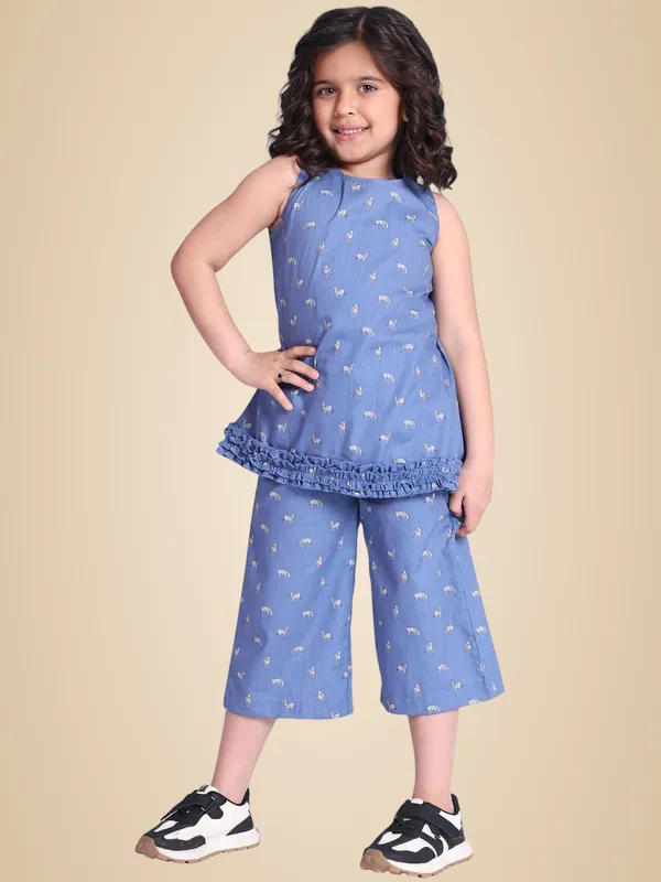 Blue_Rayon_Floral_Clothing_Set_For_Kids
