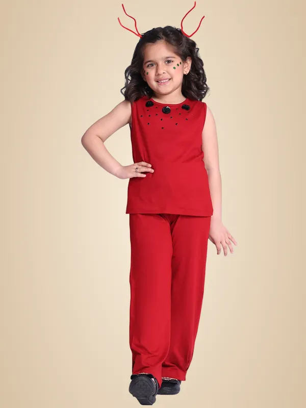Red_Rayon_Solid_Clothing_Set_For_Kids