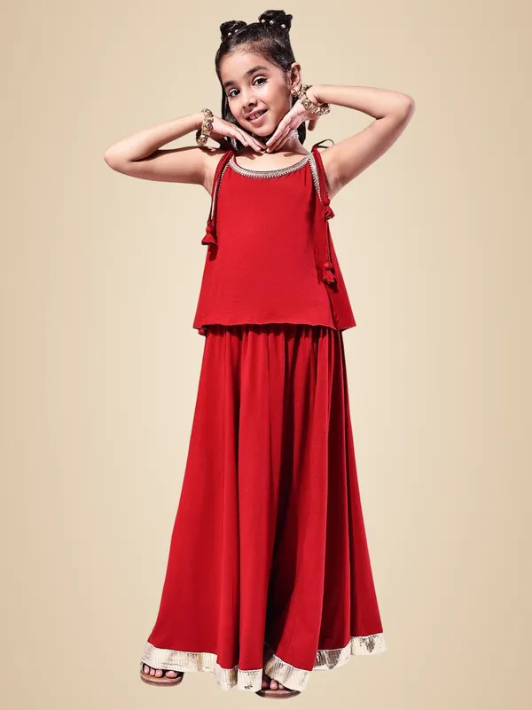 Red_Rayon_Solid_Clothing_Set_For_Kids