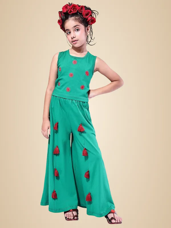 Green_Rayon_Solid_Clothing_Set_For_Kids