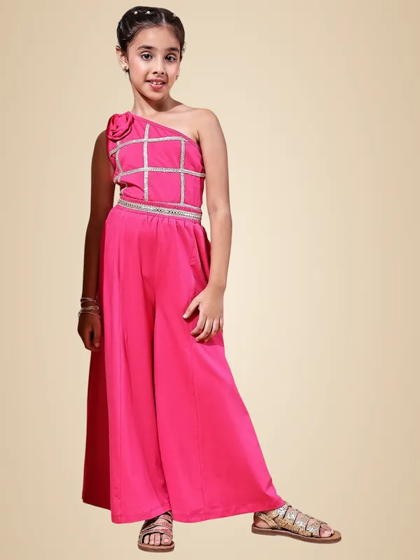 Fuchsia_Cotton_Blend_Solid_Clothing_Set_For_Kids