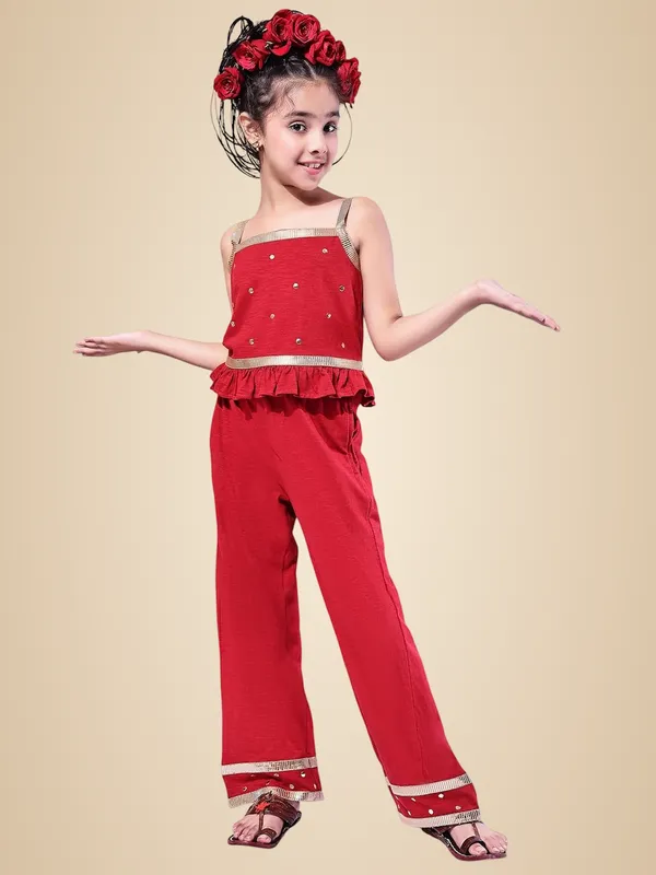 Red_Cotton_Blend_Solid_Clothing_Set_For_Kids