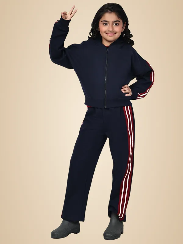 Navy_Blue_Cotton_Blend_Solid_Clothing_Set_For_Kids