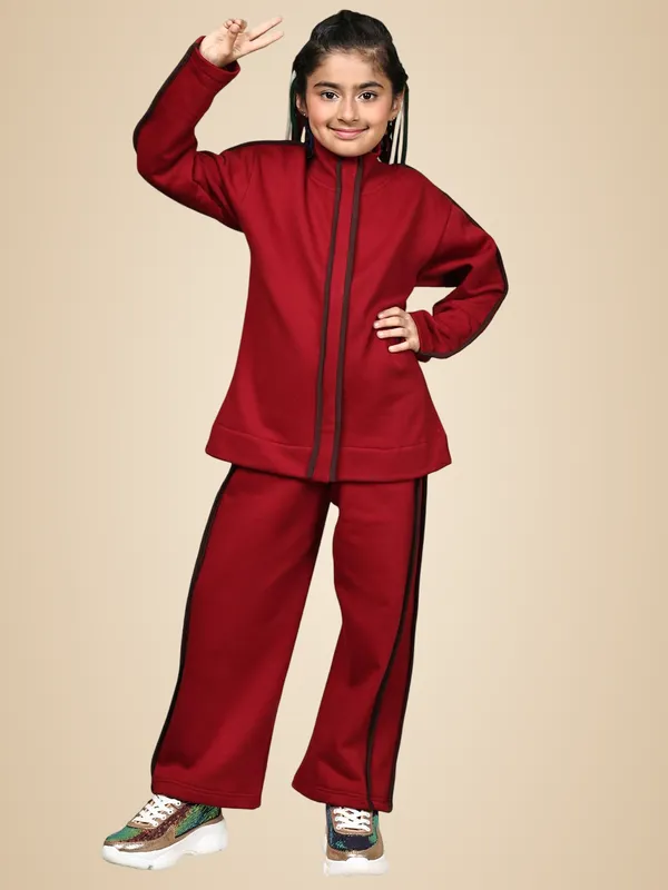 Red_Cotton_Blend_Solid_Clothing_Set_For_Kids