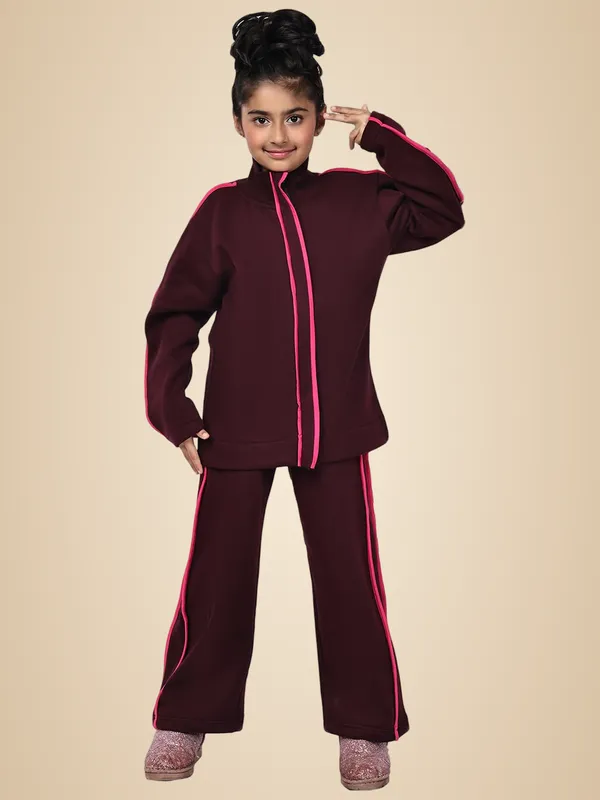 Wine_Cotton_Blend_Solid_Clothing_Set_For_Kids