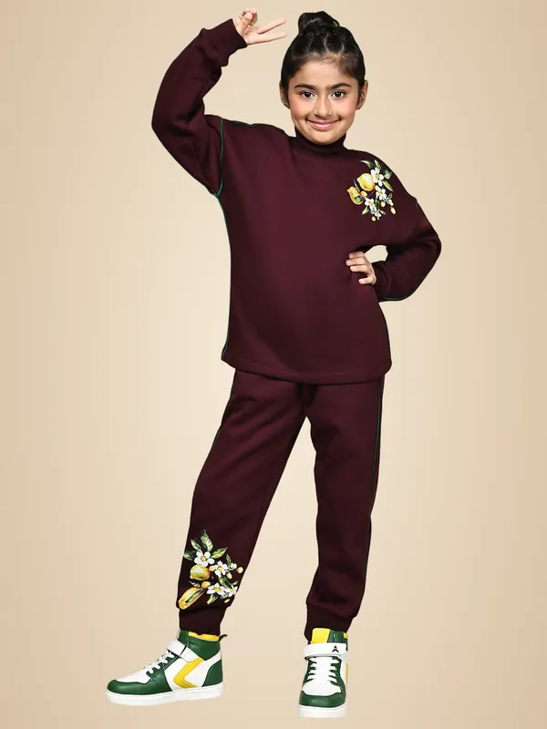 Wine_Cotton_Blend_Solid_Clothing_Set_For_Kids