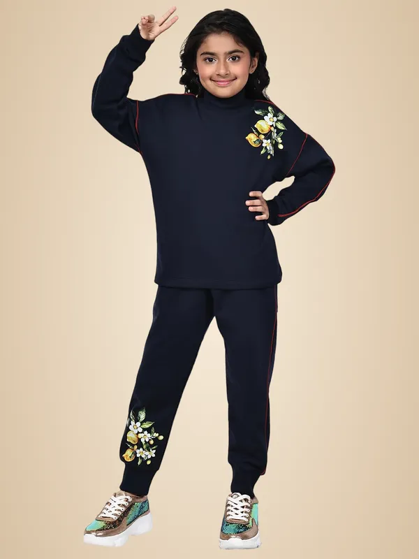 Navy_Blue_Cotton_Blend_Solid_Clothing_Set_For_Kids