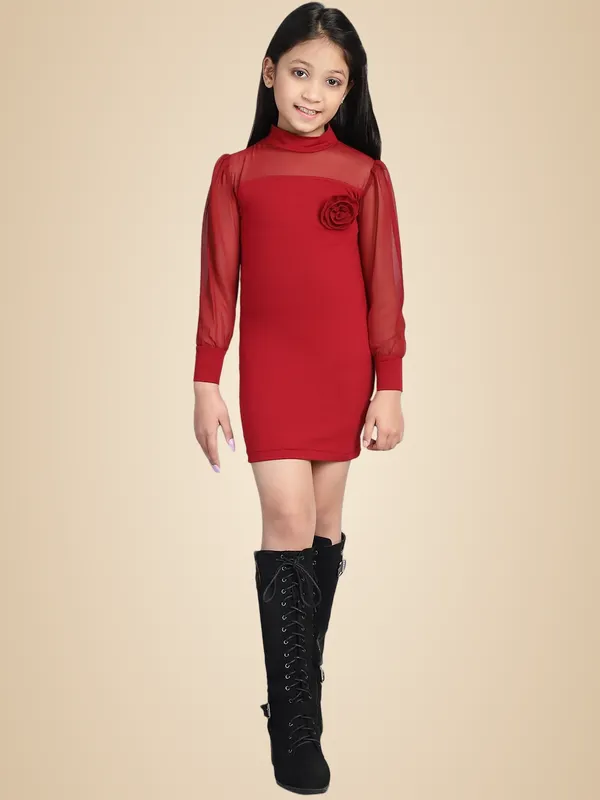 Maroon_Cotton_Solid_Dress_For_Kids