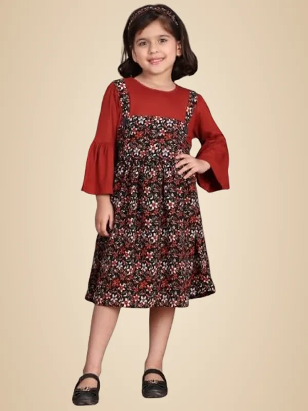 Rust_Cotton_Blend_Printed_Dress_For_Kids