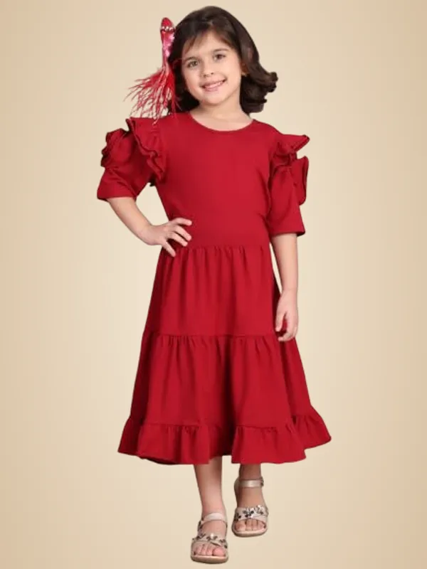 Red_Cotton_Blend_Solid_Dress_For_Kids
