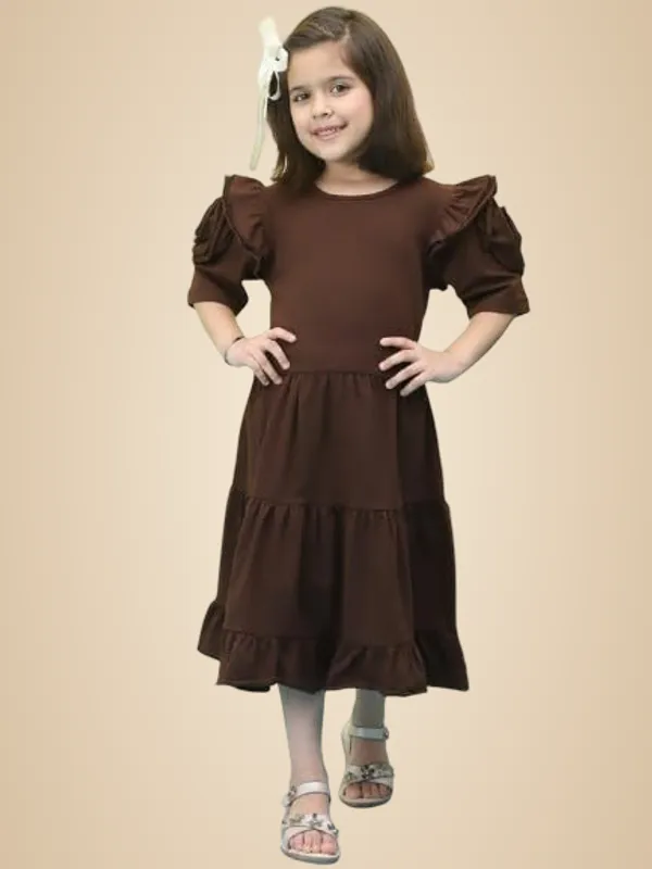 Brown_Cotton_Blend_Solid_Dress_For_Kids