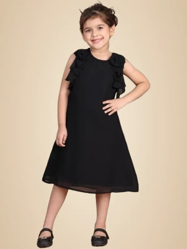 Black_Polyester_Blend_Solid_Dress_For_Kids