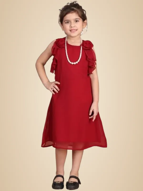 Maroon_Polyester_Blend_Solid_Dress_For_Kids