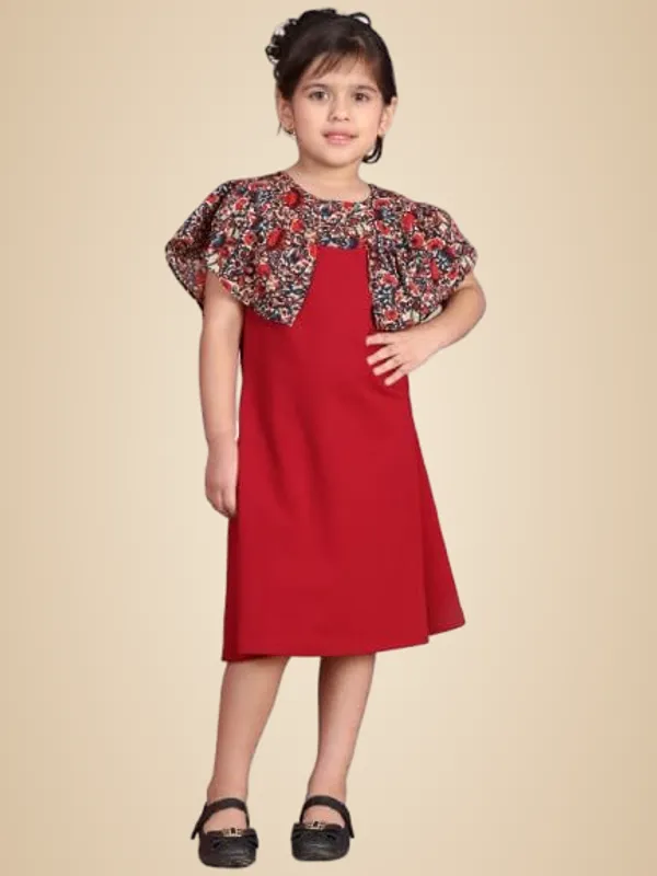 Red_Cotton_Blend_Solid_Dress_For_Kids