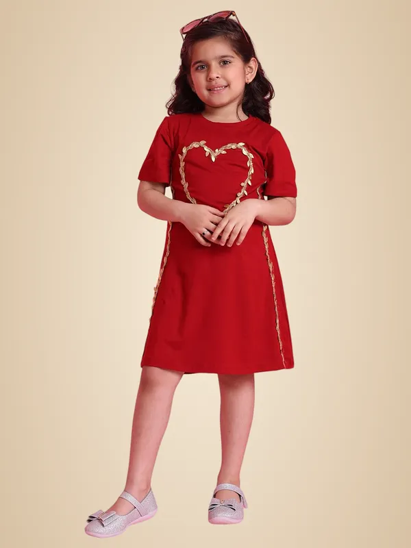 Red_Rayon_Solid_Dress_For_Kids