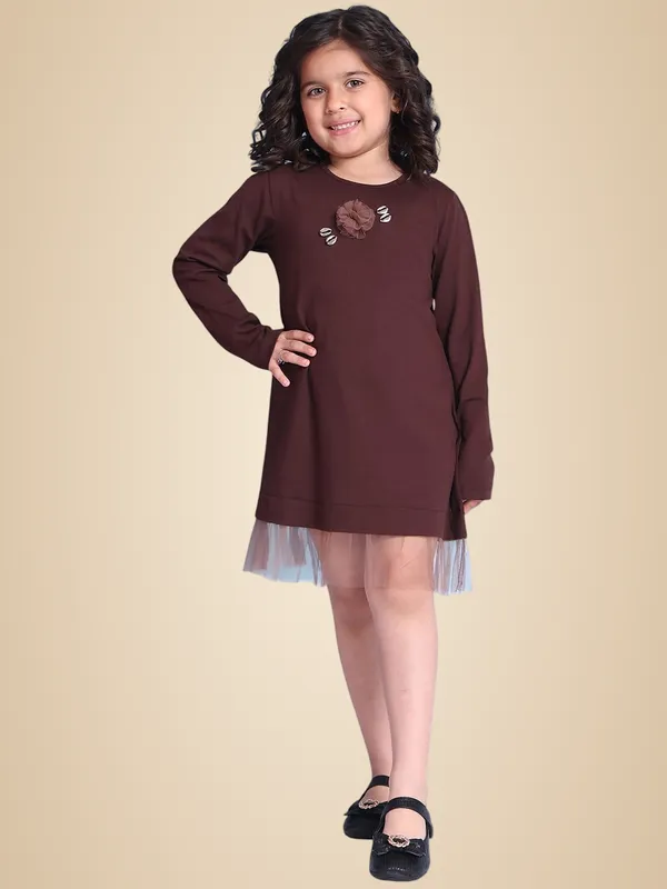 Brown_Cotton_Solid_Dress_For_Kids