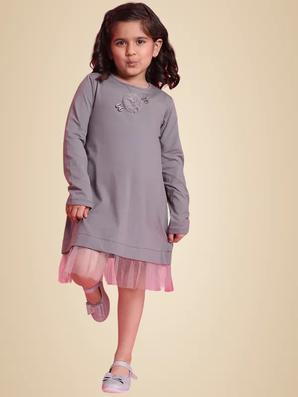 Grey_Cotton_Solid_Dress_For_Kids