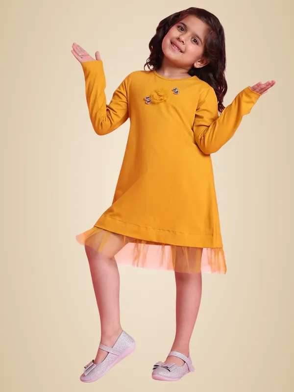 Yellow_Cotton_Solid_Dress_For_Kids