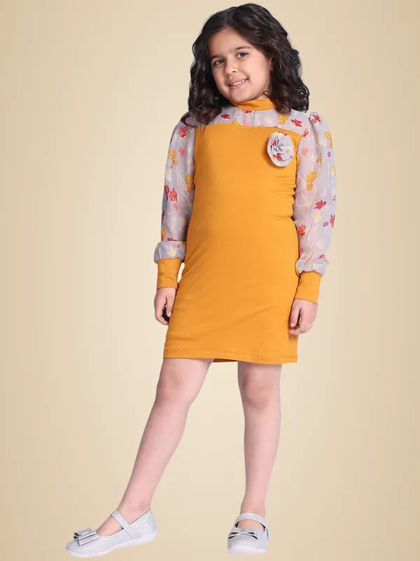 Mustard_Rayon_Solid_Dress_For_Kids