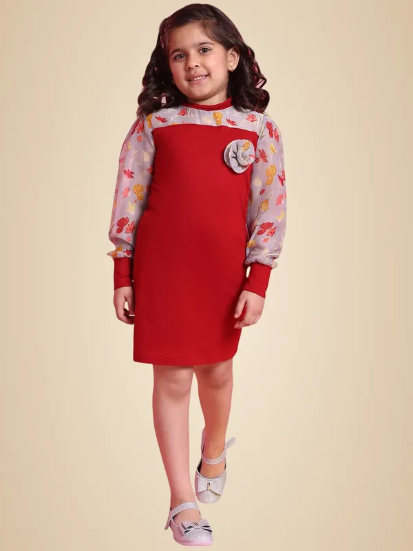 Red_Rayon_Solid_Dress_For_Kids