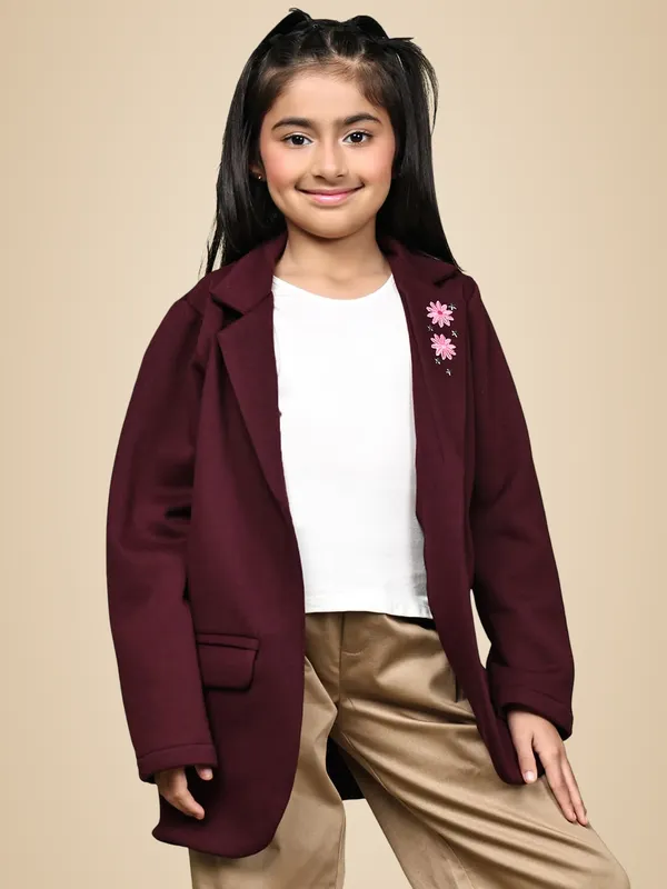 Wine_Fleece_Solid_Jacket_For_Kids