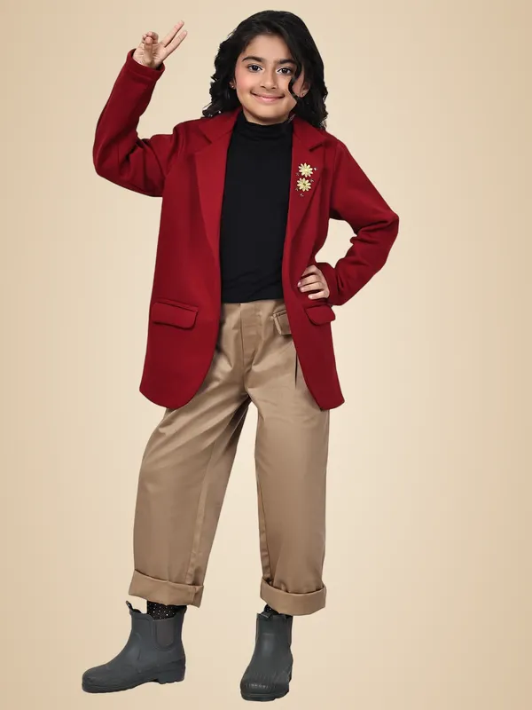 Red_Fleece_Solid_Jacket_For_Kids