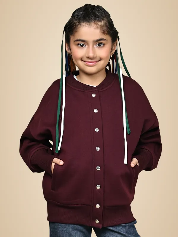 Wine_Fleece_Solid_Jacket_For_Kids
